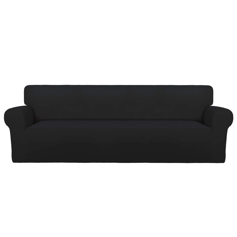 PureFit Super Stretch 4 Seater Sofa Slipcover â€“ Spandex Non Slip Soft Couch Sofa Cover, Washable Furniture Protector with Non Skid Foam and Elastic Bottom for Kids, Pets ï¼ˆXX Large, Blackï¼‰ - Image 1